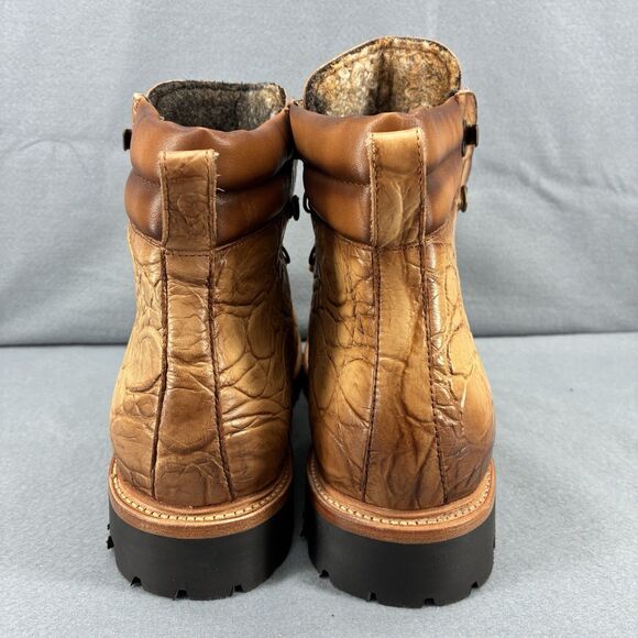 TAFT Croc Embossed Leather Hiker Boots Men US 12 EU 46 Vibram Spain The Viking main image 4